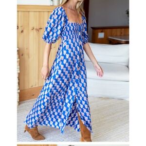 XS/S Emerson Fry NWT  Santiago 3 Maxi Dress - Blue Paisley Flower Satin